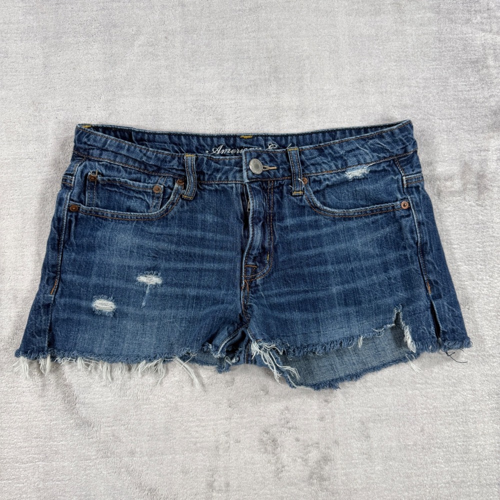 American Eagle Shorts Women 6 Blue Denim Distressed Raw Hem Cut Off Summer Boho